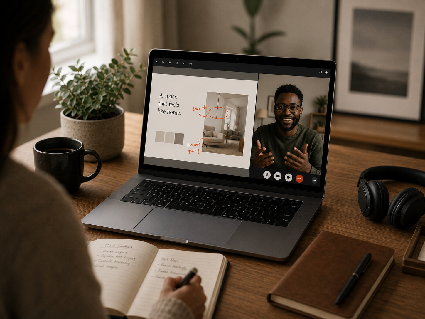 Appel visio de coaching · mentor designer en partage d'écran