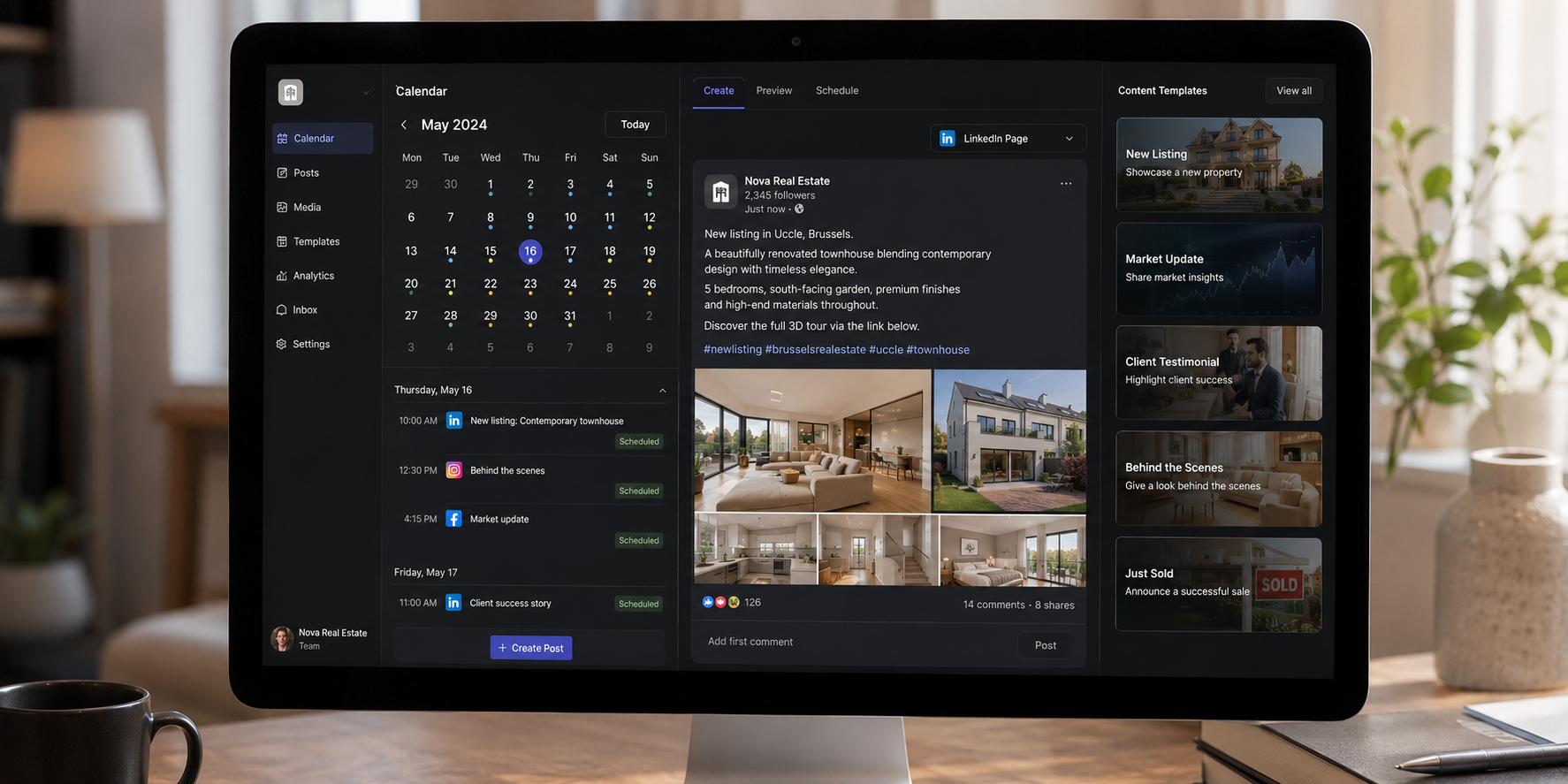 Calendrier éditorial ContentPilot Pro · vue 3 mois sur Mac