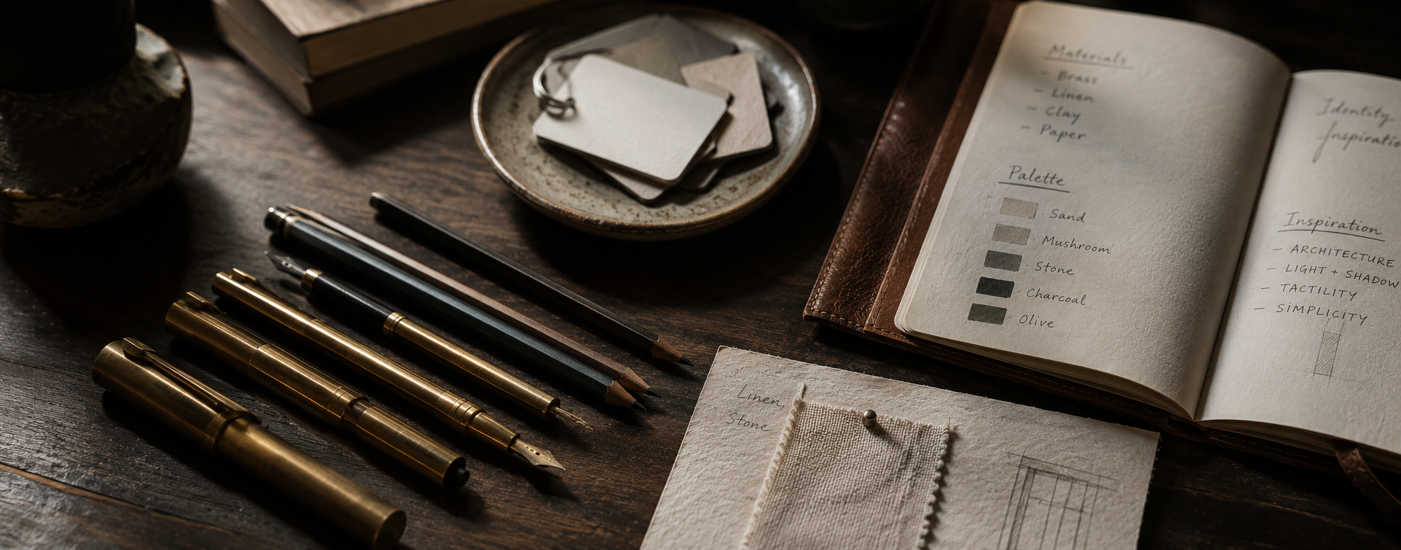 Illustration · atelier de designer, carnets et palettes